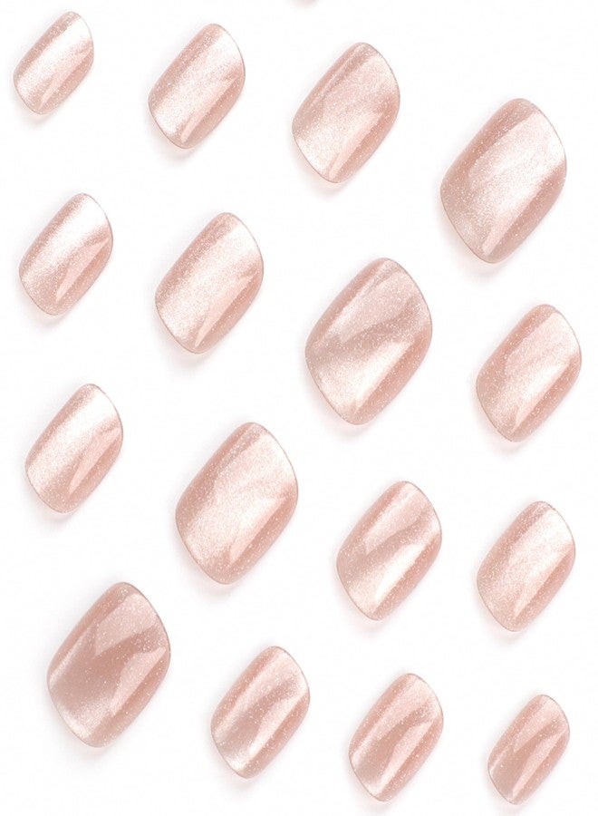 TOGZOM Short Press on Pink Acrylic Glossy Squoval Fake Nails With Designs - Nude False Glitter Glue-On Finish Stick-On Nails for Women Girls - Nail Decoration 24Pcs - Image 4